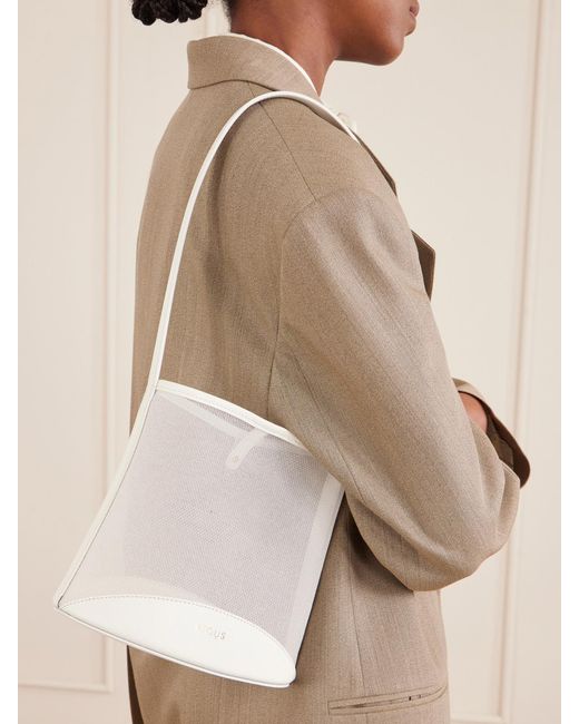 Neous White Pardalis Leather-Trimmed Mesh Bucket Shoulder Bag