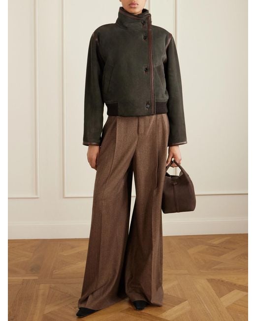 Loro Piana Black Jekel Leather-Trimmed Shearling-Lined Suede Jacket