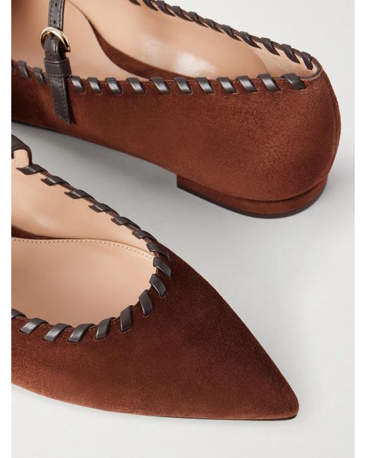 Gianvito Rossi Brown Leather-Trimmed Suede Mary Jane Ballet Flats