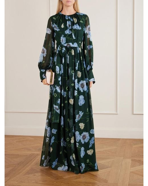 Erdem Green Floral-Printed Silk-Voile Gown