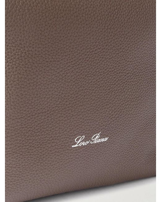Loro Piana Brown Bale Small Canvas-Trimmed Textured-Leather Tote