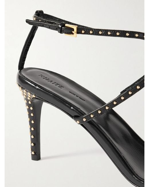 Khaite White Cage Studded Glossed-Leather Sandals