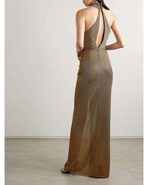 Tom Ford Natural Cutout Metallic Stretch-Knit Halterneck Gown