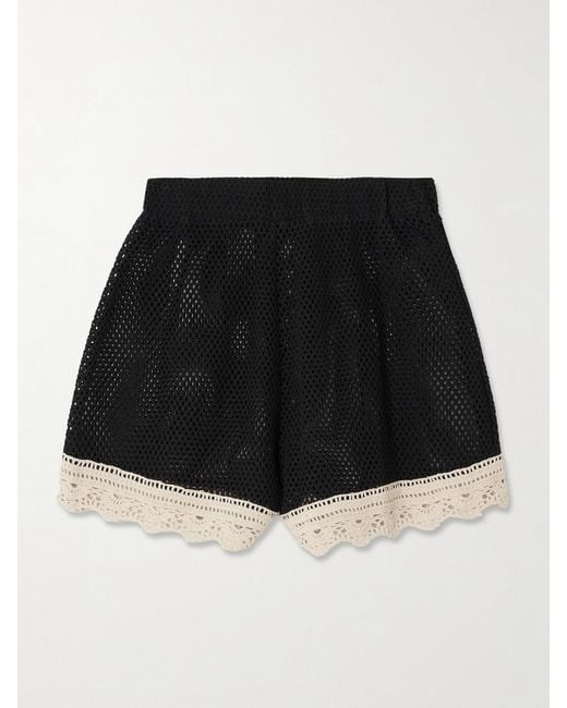 Short En Coton À Mailles Ajourées Et À Finitions En Crochet Kendall Sea en coloris Black
