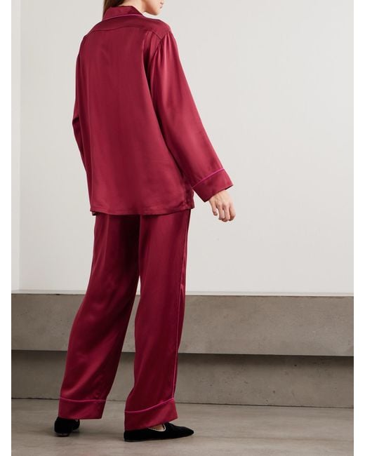 Olivia Von Halle Red Yves Silk-Satin Pajama Set