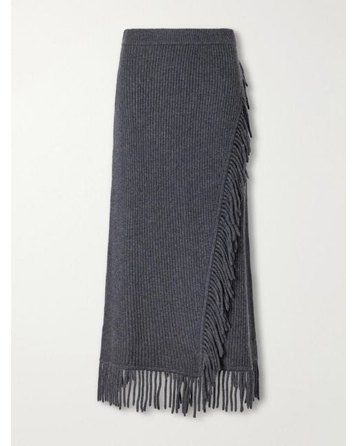 Jonathan Simkhai Gray Casey Draped Wool And Cashmere-Blend Skirt