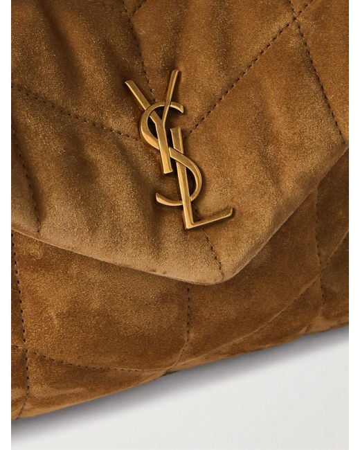 Saint Laurent Brown Toy Puffer Matelassé Leather-Trimmed Suede Shoulder Bag