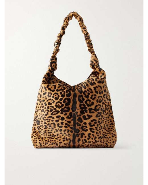 Saint Laurent Brown Amalia Leopard-Print Leather Shoulder Bag