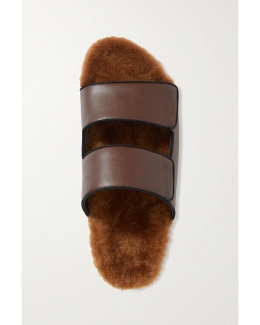 Neous Brown Dombai Shearling-Lined Leather Slides