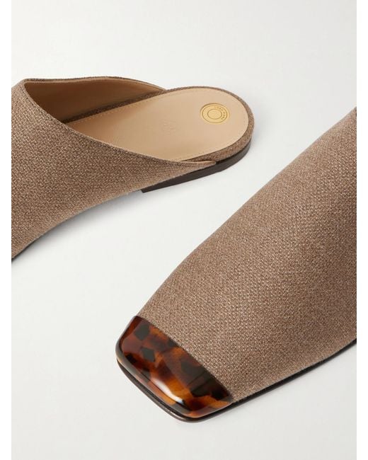 Loro Piana White Alba Embellished Cashmere And Silk-Blend Hopsack Slippers