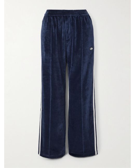 Adidas Originals Blue Wales Bonner Striped Cotton-Blend Velour Straight-Leg Track Pants