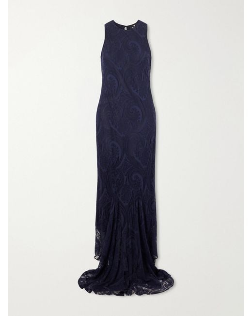 Etro Blue Devoré Cotton-Blend Crepe-Jersey Maxi Dress