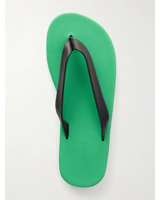 Auralee Green Leather Flip Flops