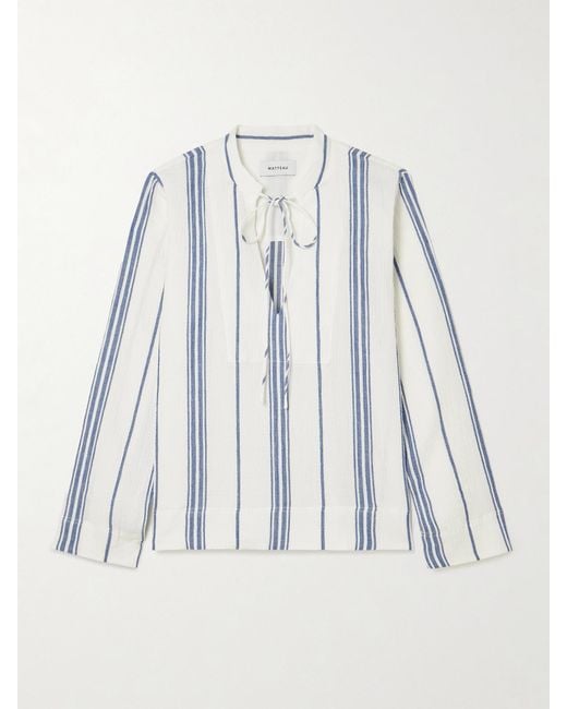 Matteau White Fisherman Striped Cotton-Blend Gauze Shirt