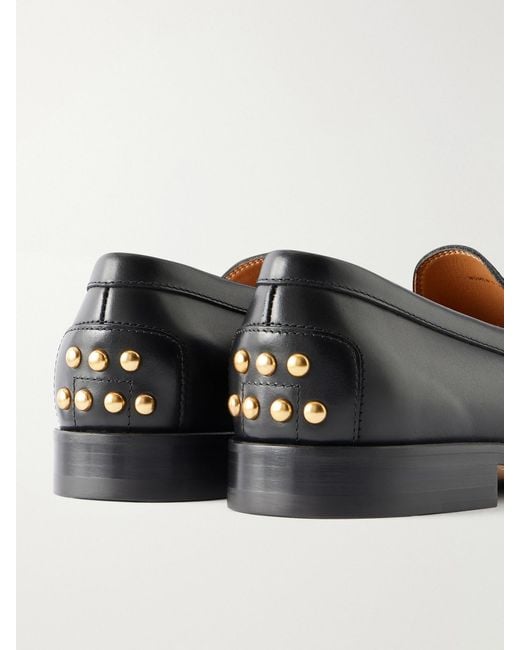 Tod's Black Logo-Debossed Studded Leather Loafers
