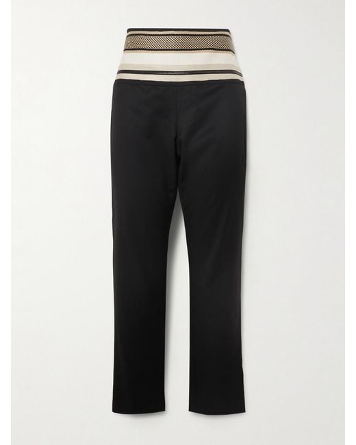 Abadia Black Sadu Grosgrain-Trimmed Wool-Blend Twill Tapered Pants