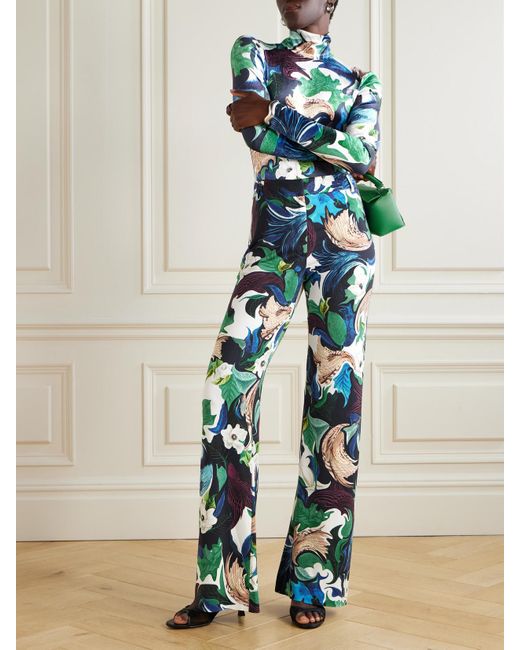 Mary Katrantzou Blue Jordan Printed Stretch-Velvet Turtleneck Bodysuit
