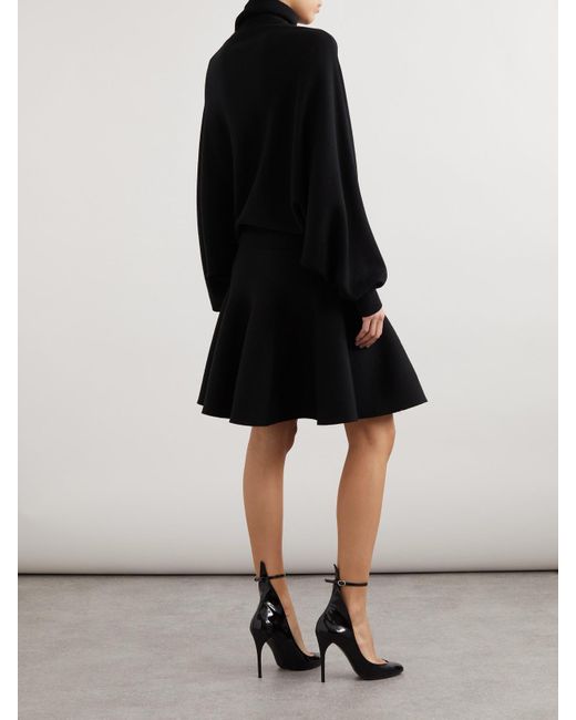 Alaïa Black Pleated Virgin Wool And Wool-Blend Turtleneck Mini Dress