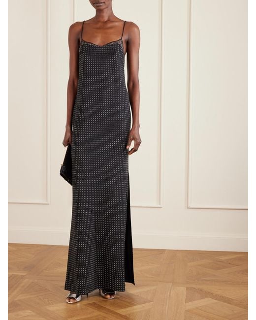 Tom Ford Black Open-Back Lace-Trimmed Polka-Dot Silk-Crepe Maxi Dress