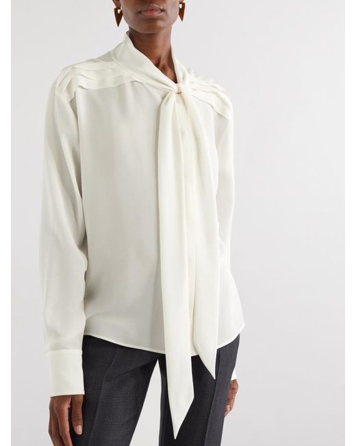 Alexander McQueen White Schluppenbluse Aus Seiden-Crêpe Mit Biesen