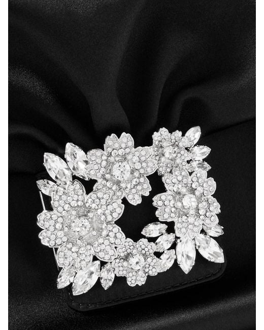 Roger Vivier Black Rv Bouquet Strass Drape Embellished Satin Clutch