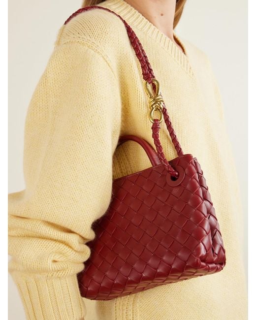 Bottega Veneta Red Mini Andiamo Intrecciato Leather Tote