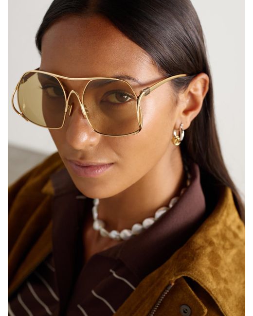 Miu Miu Natural Goldfarbene Sonnenbrille Mit Eckigem Rahmen