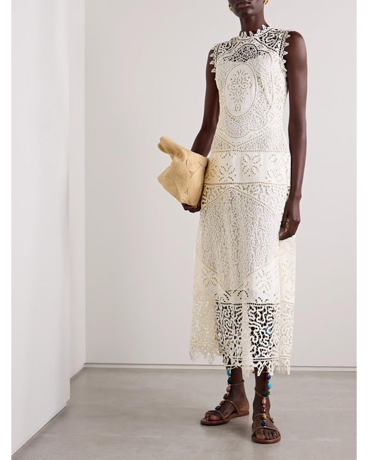 Ulla Johnson White Flora Guipure Lace-Trimmed Linen Maxi Dress