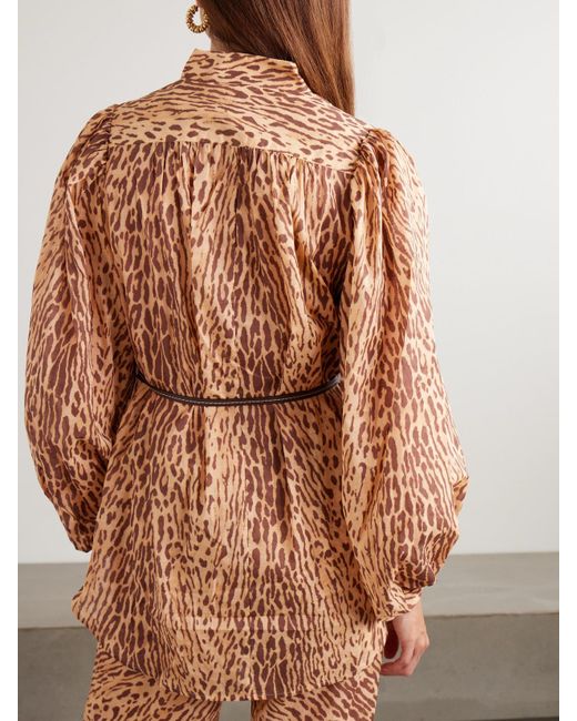 Zimmermann Natural Cascadian Tunika Aus Baumwoll-Voile Mit Leopardenprint Und Bindegürtel