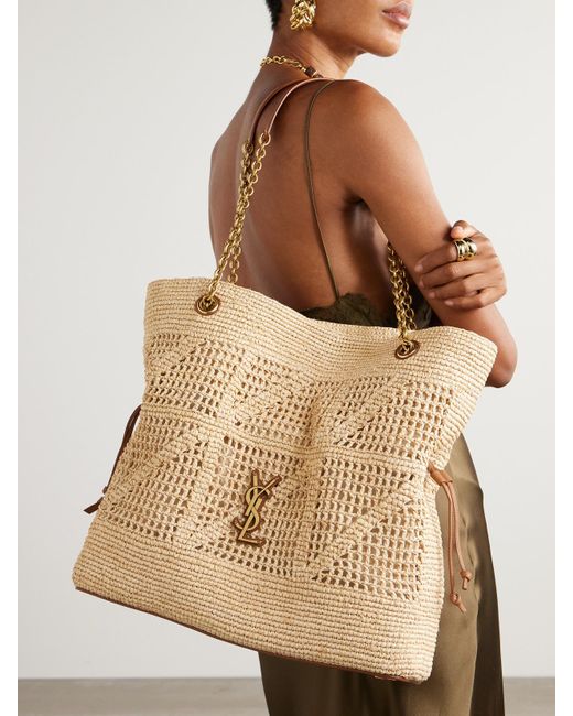 Saint Laurent Natural Jamie Leather-Trimmed Raffia Tote