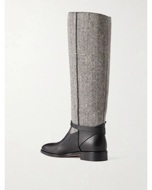 Jimmy Choo Gray Lawton Leather-Trimmed Herringbone Knee Boots