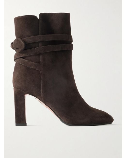 Aquazzura Black Very Bow Tie 105 Suede Ankle Boots