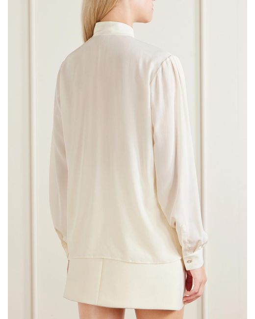 Gucci Natural Pussy-Bow Silk Crepe De Chine Blouse