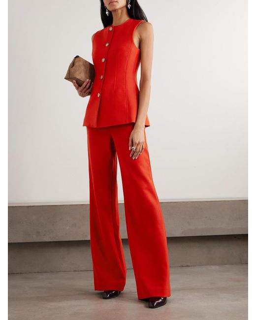 Veronica Beard Red Tonelli Crepe Wide-Leg Pants