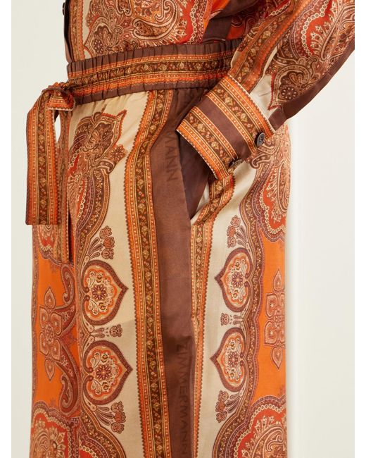 Zimmermann Orange Mahon Printed Silk-Satin Wide-Leg Pants