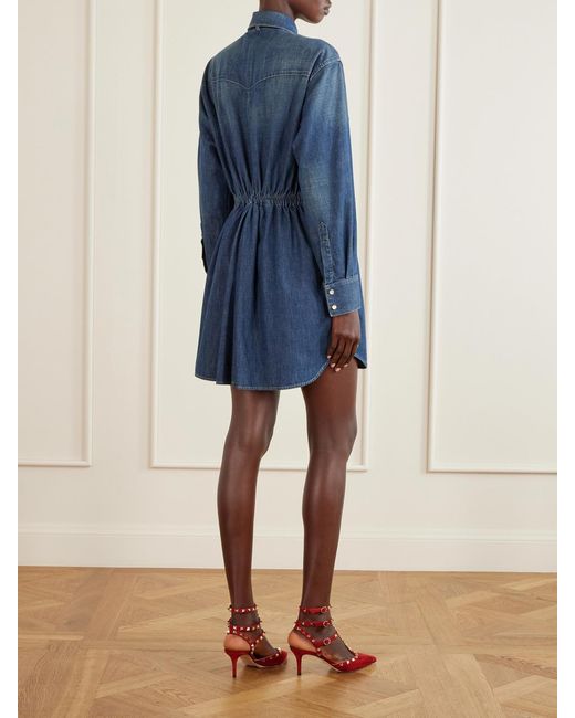 Valentino Garavani Blue Scarf-Detailed Denim Mini Dress