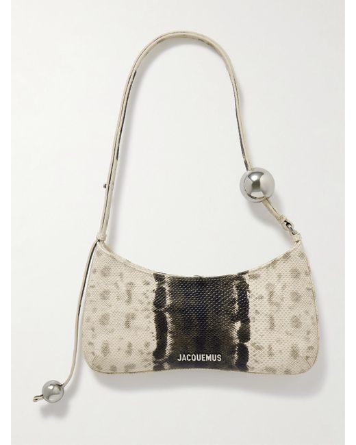 Jacquemus White Le Bisou Perle Embellished Snake-Effect Leather Shoulder Bag