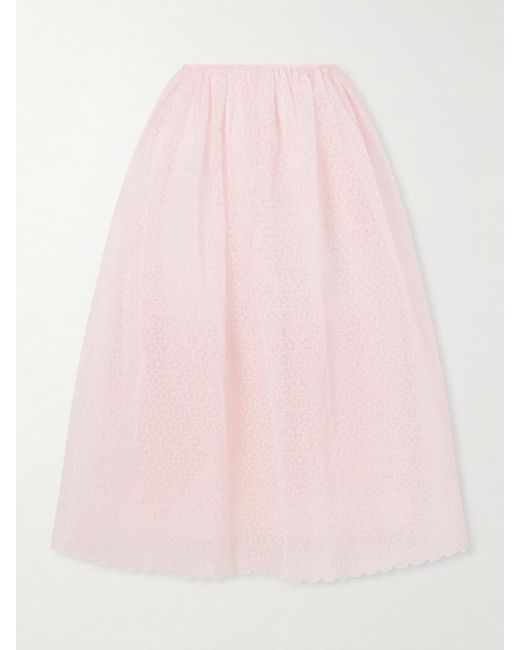 CECILIE BAHNSEN Pink Embroidered Cotton-Blend Midi Skirt