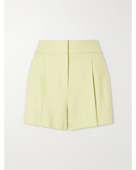 Veronica Beard Yellow Haina Pleated Linen-Blend Twill Shorts