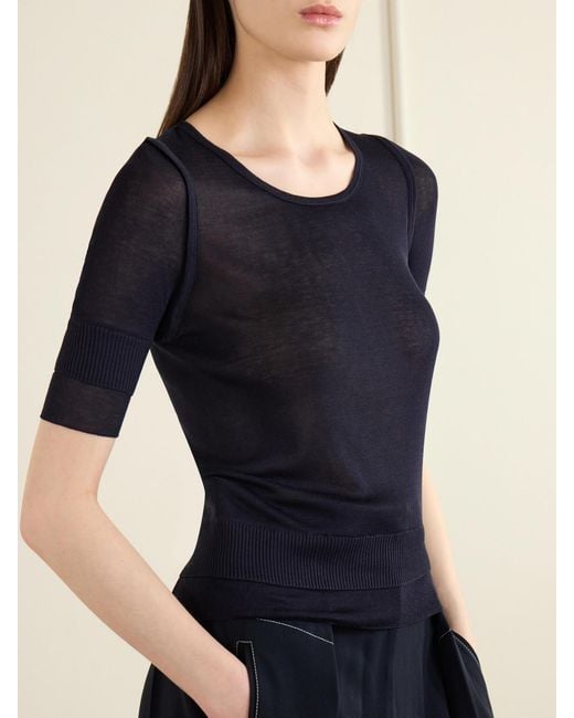 Lemaire Blue Trompe L'Oeil Knitted T-Shirt