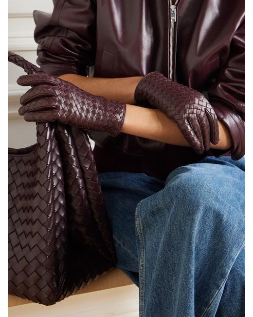Gants En Cuir Intrecciato Bottega Veneta en coloris Purple
