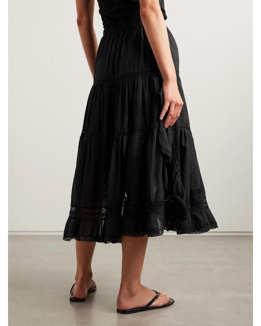 Jupe Midi En Coton Mélangé À Finitions En Dentelle Franca Sea en coloris Black
