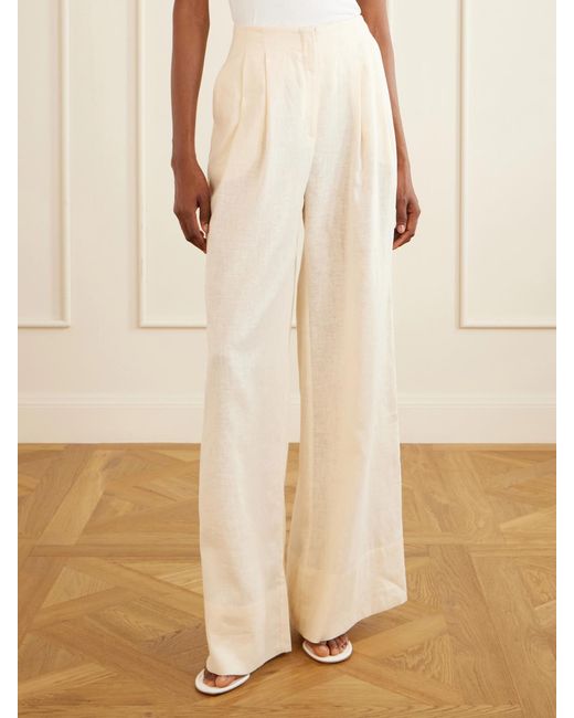 ANDRES OTALORA White Ancestra Pleated Linen Wide-Leg Pants