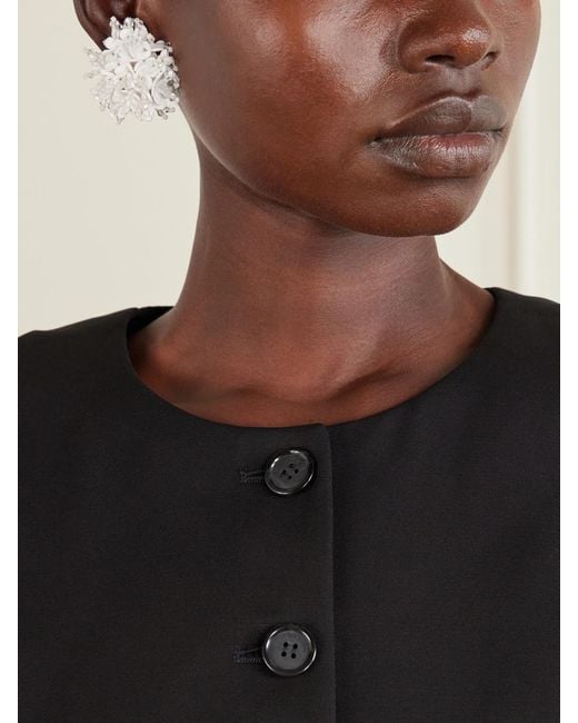 Oscar de la Renta White Bead-Embellished Clip Earrings