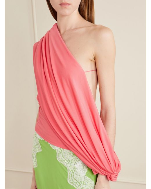 Christopher Esber Pink Aiba One-Shoulder Draped Jersey Top