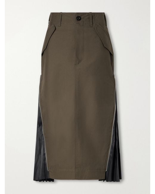 Sacai Green Weather Cotton-Twill Midi Skirt