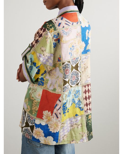 ALÉMAIS Blue Bianca Hemd Aus Leinen Mit Blumenprint