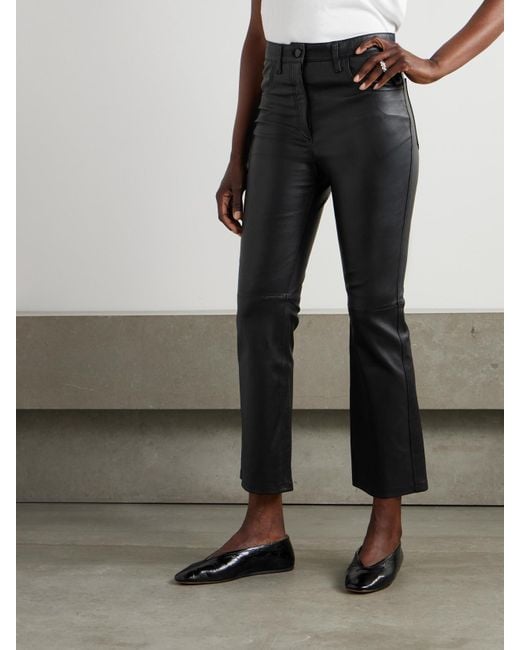 Joseph Black Duke Cropped Leather Flared Pants