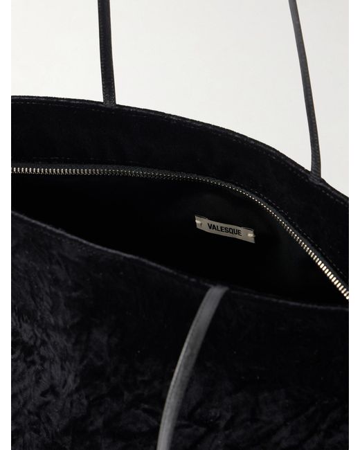 Valesque Black Spaghetti Leather-Trimmed Crushed-Velvet Shoulder Bag