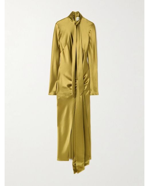 Galvan Yellow Emilie Tie-Detailed Satin Gown